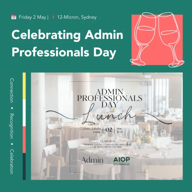 We're heading to the Admin & Office Professionals Day celebration on Friday 2 May in Sydney — and you should come too! 🎉💼

Hosted by @adminavenues and @aiopnational, it’s all about recognising and celebrating the amazing work that admin and office professionals do every day. Expect inspiring vibes, networking, and a whole lot of gratitude for the behind-the-scenes heroes who make everything happen. 💪✨

📍 12-Micron, Sydney 🗓️ Friday 2 May 🎟️ Link in bio / DM us for details!

#AdminLife #OfficeProfessionals #AdminPride #AdminAndProud #CelebrateYourWork #SydneyEvents #AdminProfessionalsDay